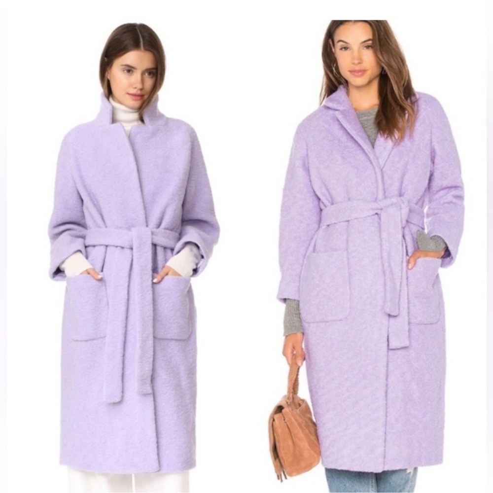 Ganni Fenn Bouclè Lilac/Lavender Wool Blend Coat.